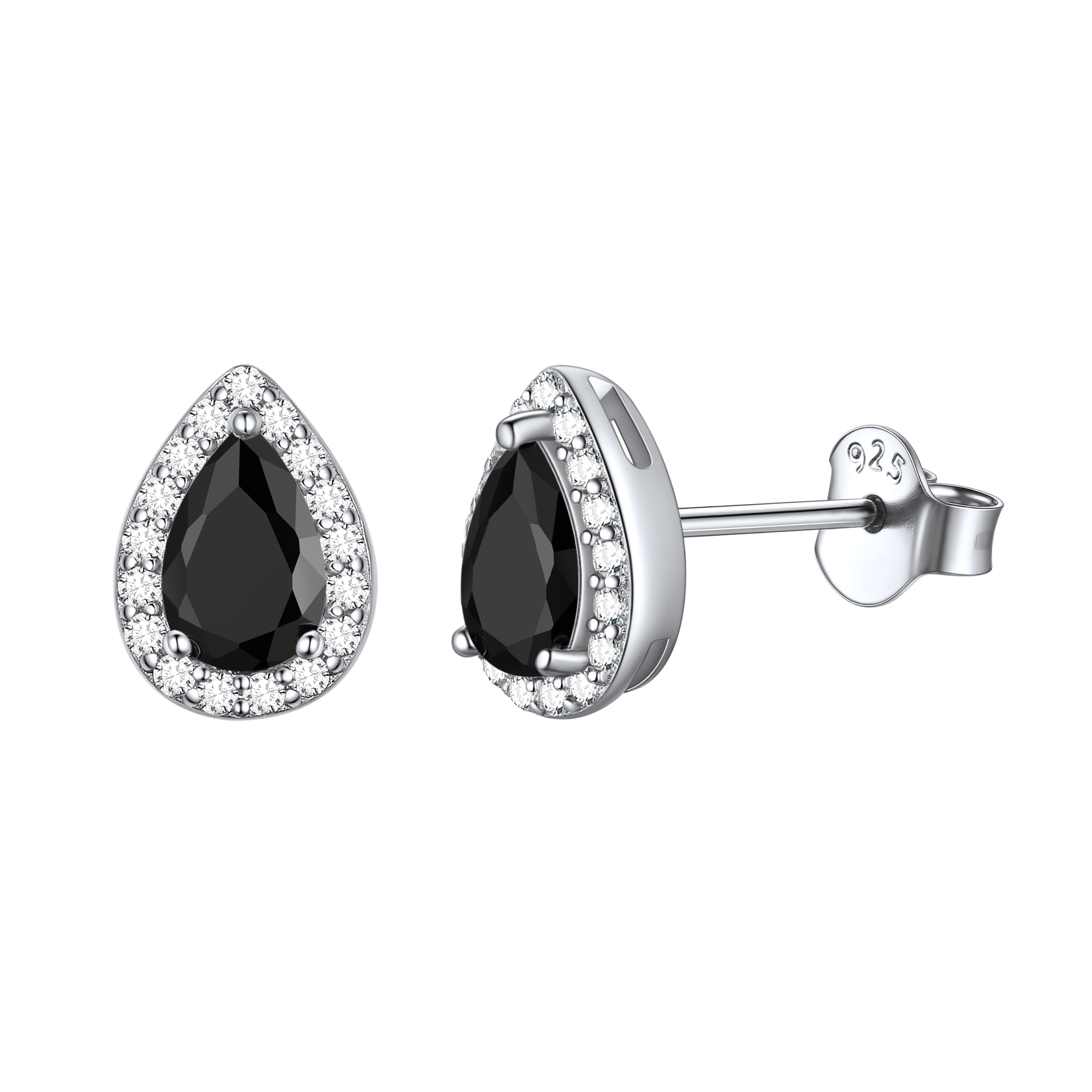Silver Birthstone Teardrop Halo Stud Earrings for