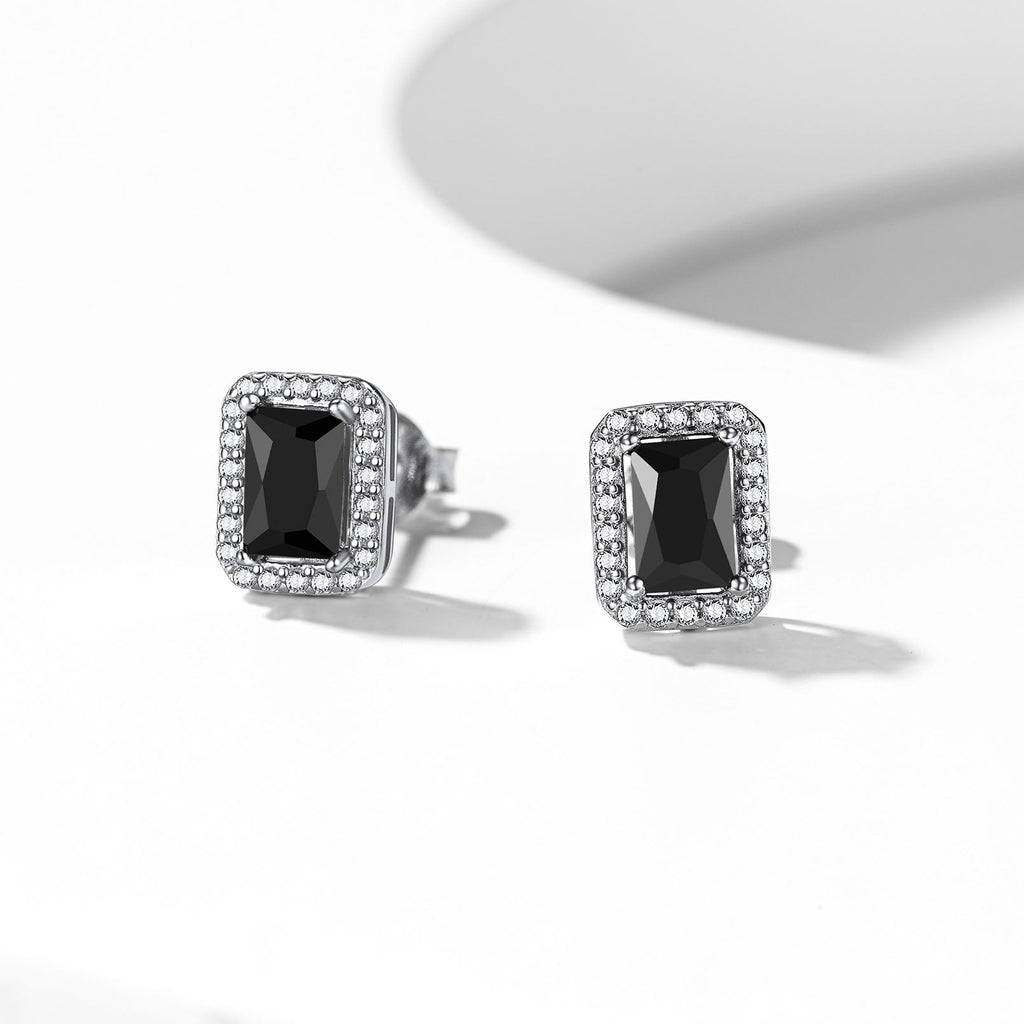 Silver Cubic Zirconia Square Cut Halo Stud Earrings for
