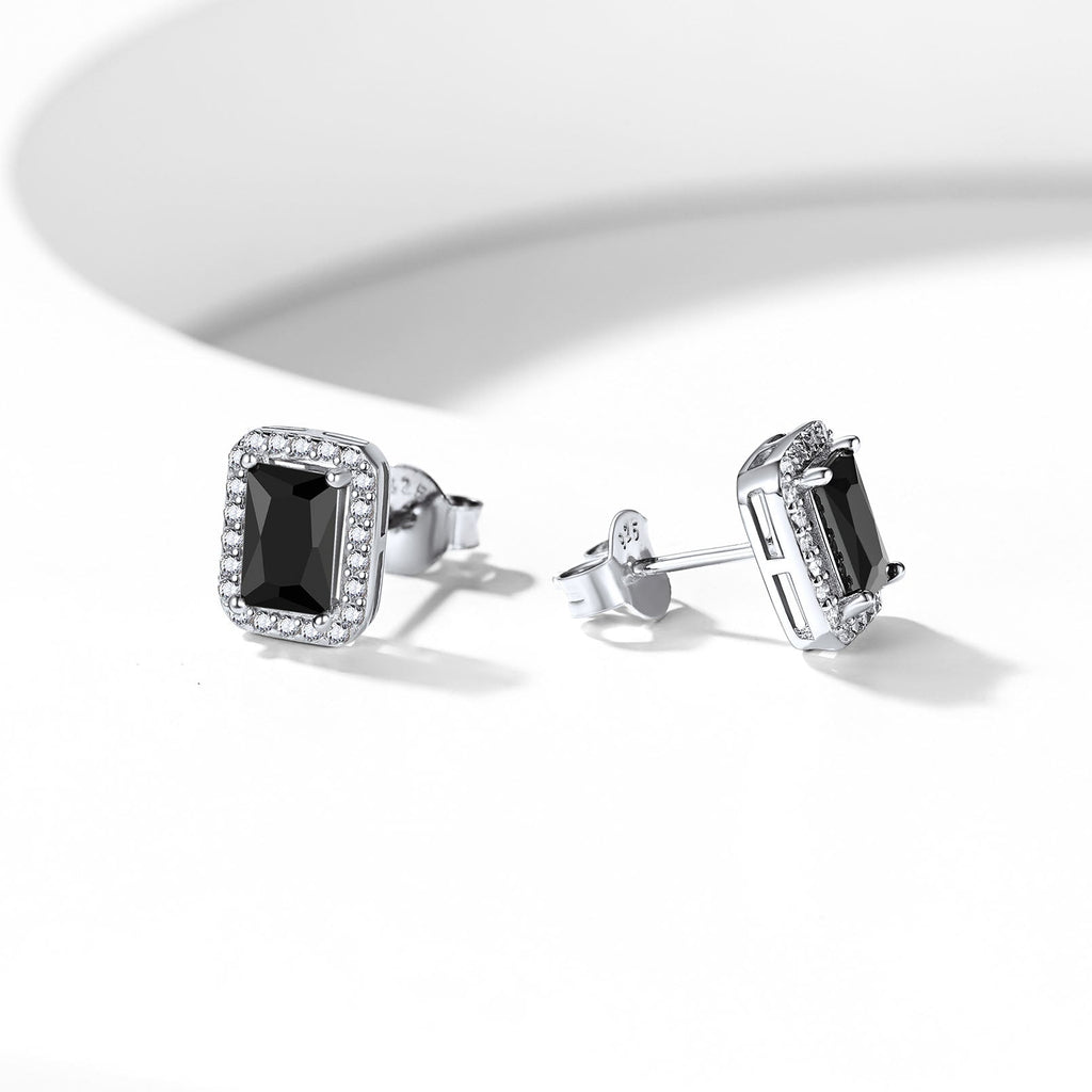 Silver Cubic Zirconia Square Cut Halo Stud Earrings for