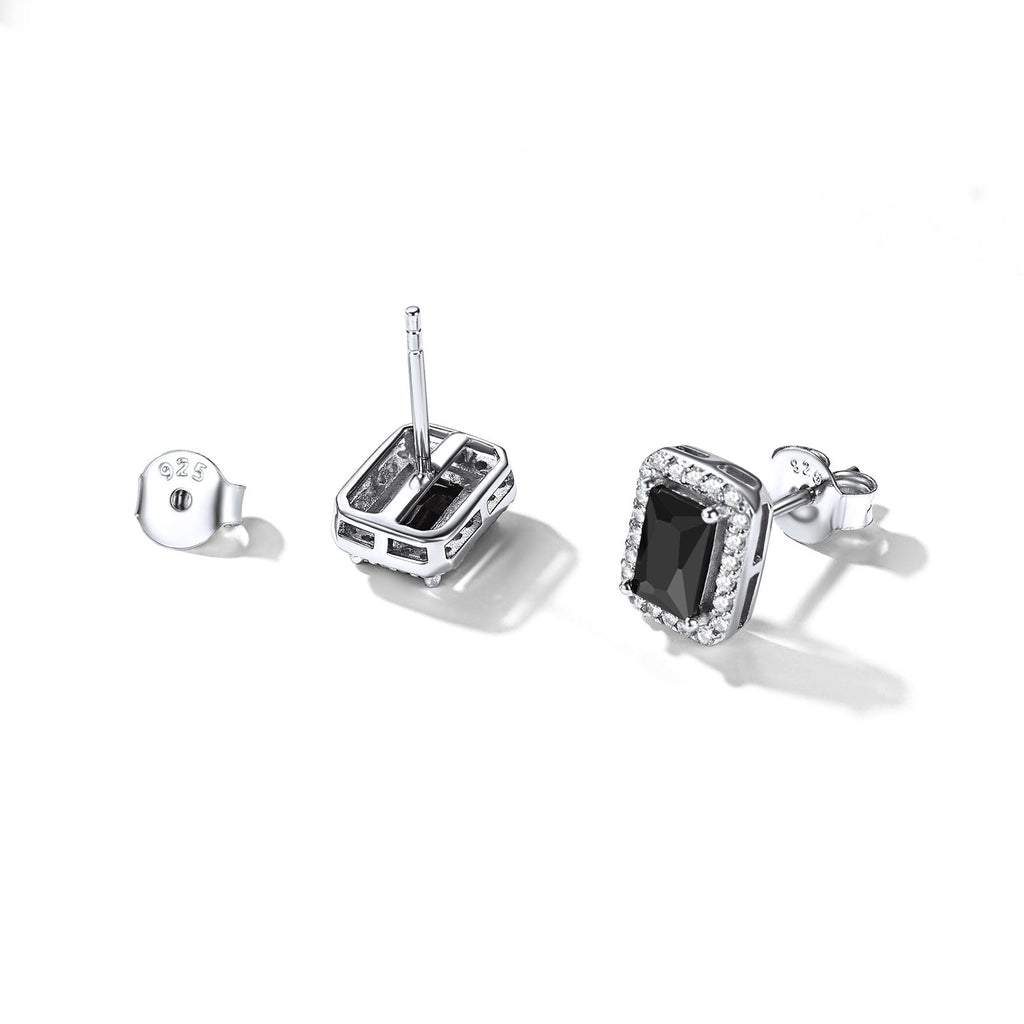 Silver Cubic Zirconia Square Cut Halo Stud Earrings for