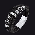 Punk Soccer Black Leather Braided Bracelet for