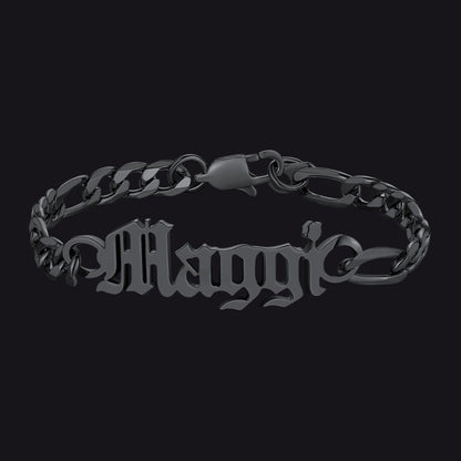 Engraved Name 6mm Figaro Link Chain Bracelet Gift for