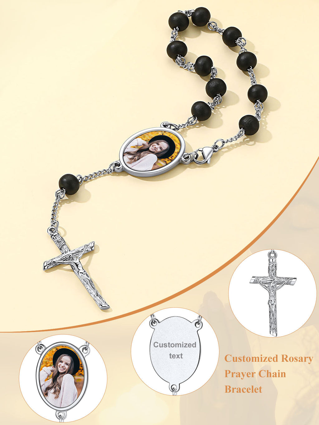 Personalized Picture Rosary Beads Cross Bracelets for