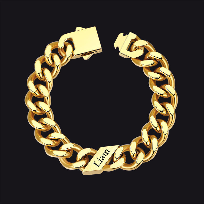 Custom Engraved Name Cuban Chain Bracelet for 7/9/12mm Width