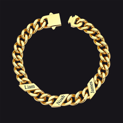 Custom Engraved Name Cuban Chain Bracelet for 7/9/12mm Width