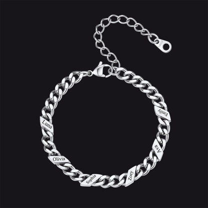Custom Engraved Name Cuban Link Chain Bracelet for
