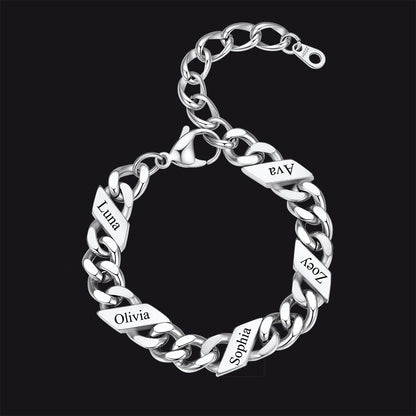 Custom Engraved Name Cuban Link Chain Bracelet for