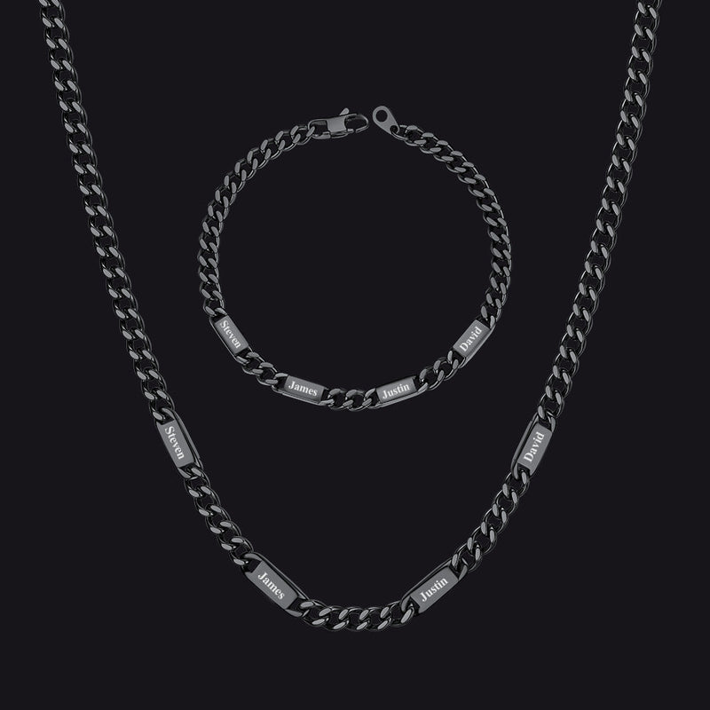 5/7mm Engraved Name Cuban Chain & Bracelet Gift Set for