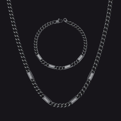 5/7mm Engraved Name Cuban Chain & Bracelet Gift Set for