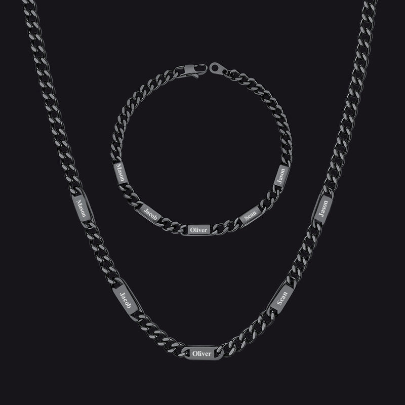 5/7mm Engraved Name Cuban Chain & Bracelet Gift Set for
