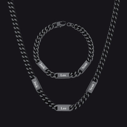 5/7mm Engraved Name Cuban Chain & Bracelet Gift Set for