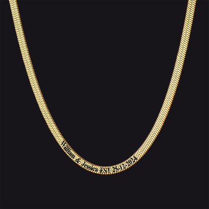 Customized Engraved Herringbone Snake Chain Choker Necklace for