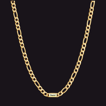 Customized Figaro Chain Engraved Name Necklace for Husband Gift