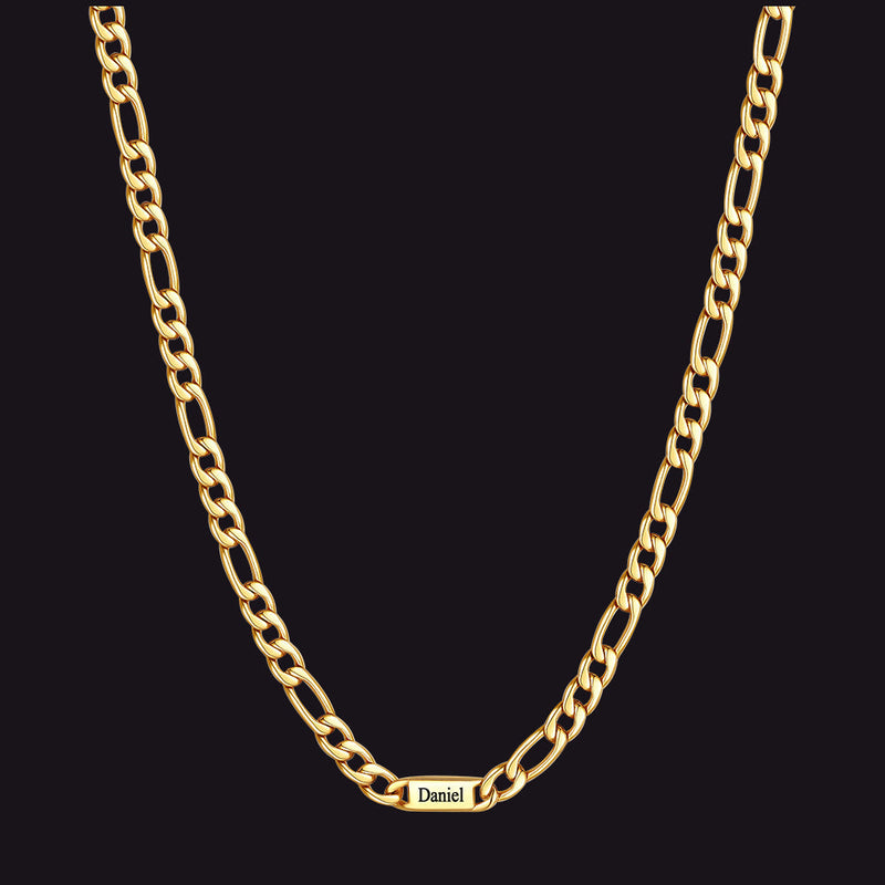 Customized Figaro Chain Engraved Name Necklace for Husband Gift