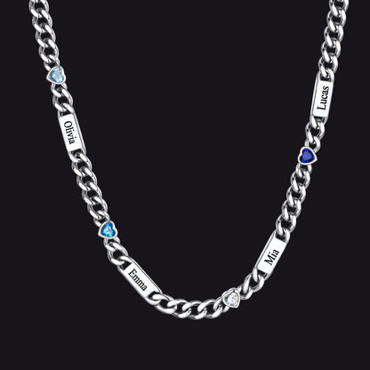 Personalized Name Cuban Chain Necklace With Heart Birthstone for Mom