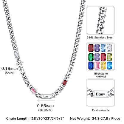 Customized Birthstone Cuban Chain Necklace With Name for
