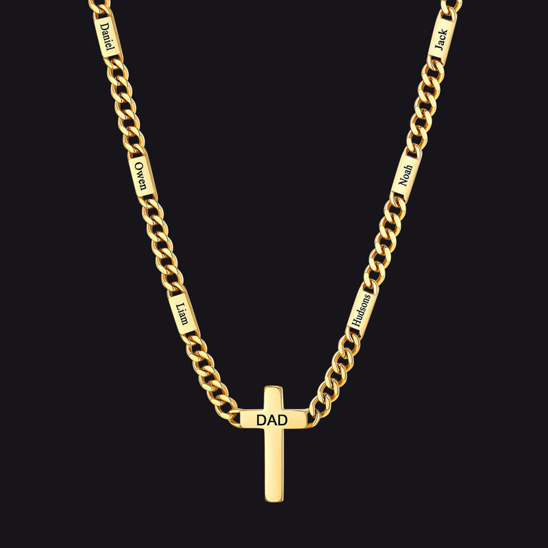 Custom Cross Cuban Link Chain Necklace With Engraved Name for 5/7mm
