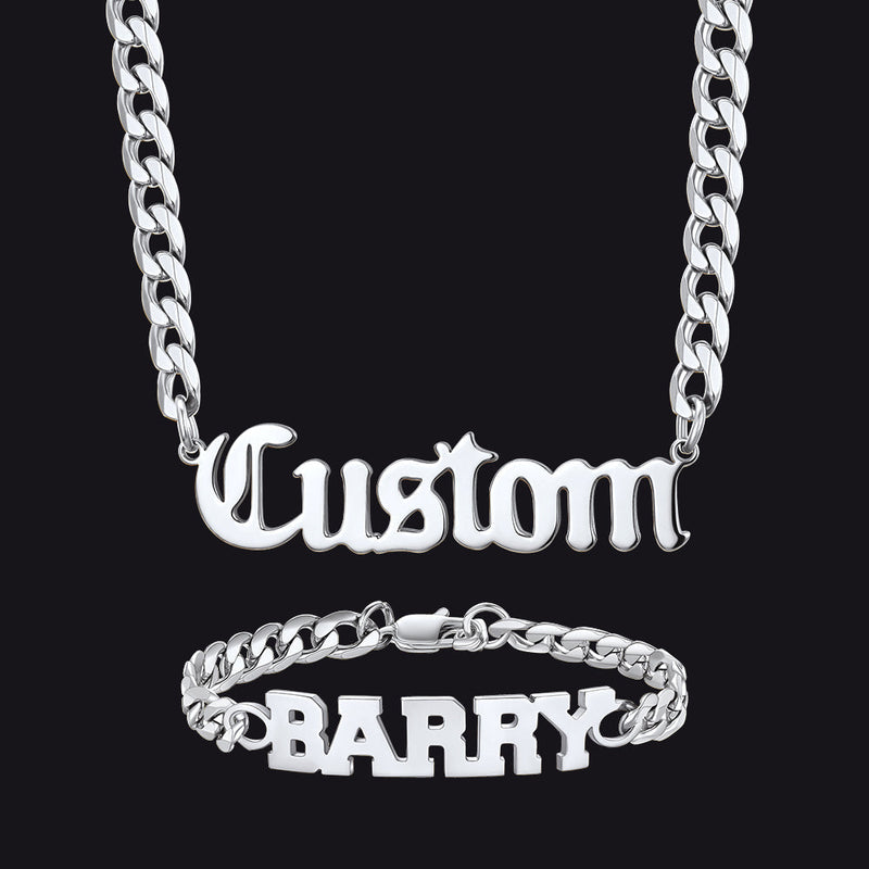 6mm Custom Nameplate Chain & Bracelet Set for