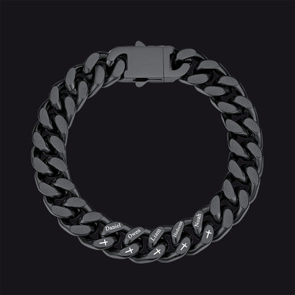 Personalized Multi Names Cuban Chain Bracelet With Cross Gift for Him , 12mm Width