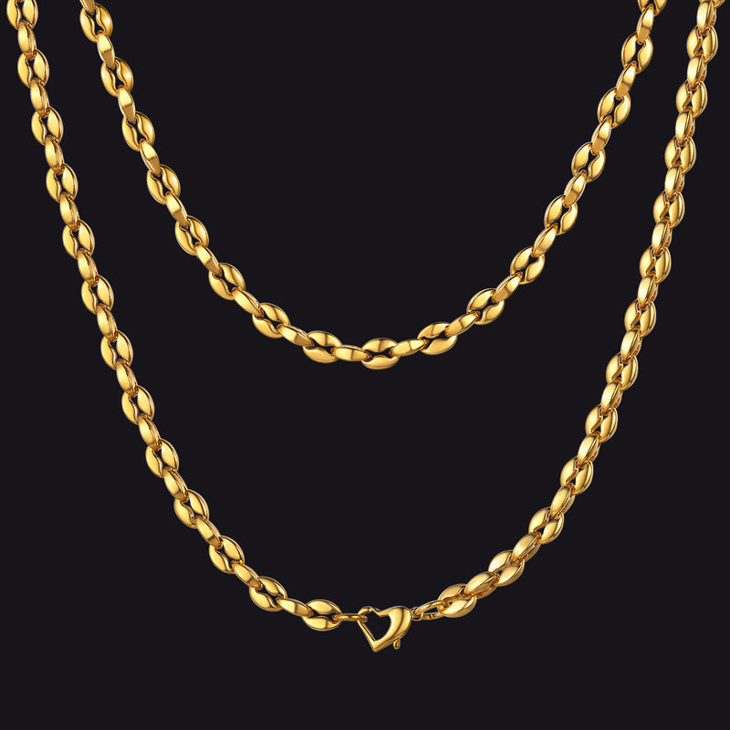 4mm Coffee Bean Necklace Metal Link Rope Cord for