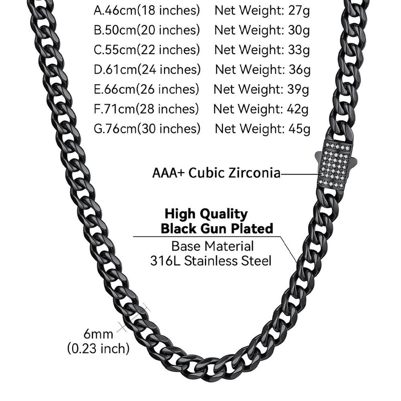 Cz Clasp Cuban Chain Necklace for , Hip Hop Jewelry 6/9/12mm Width