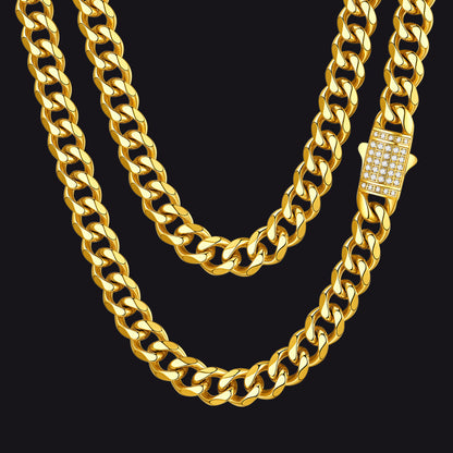 Cz Clasp Cuban Chain Necklace for , Hip Hop Jewelry 6/9/12mm Width
