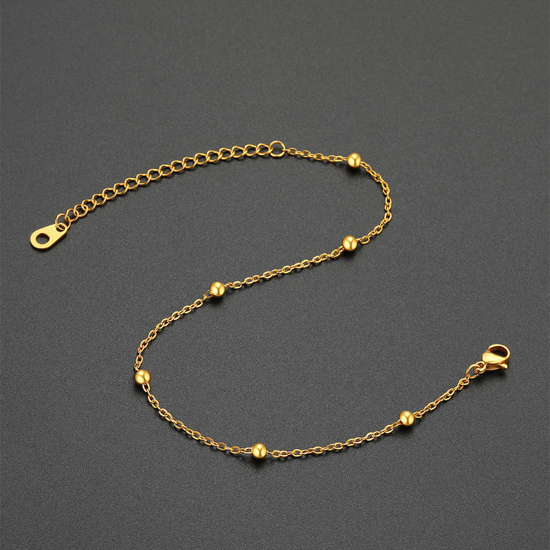 Stainless Steel Cable Chain Bobble Ankle Bracelet for Mom