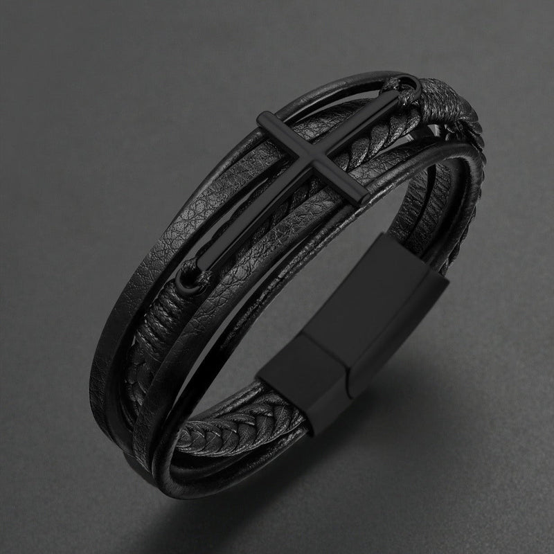 Christian Cross Braided Leather Bracelet Gift for