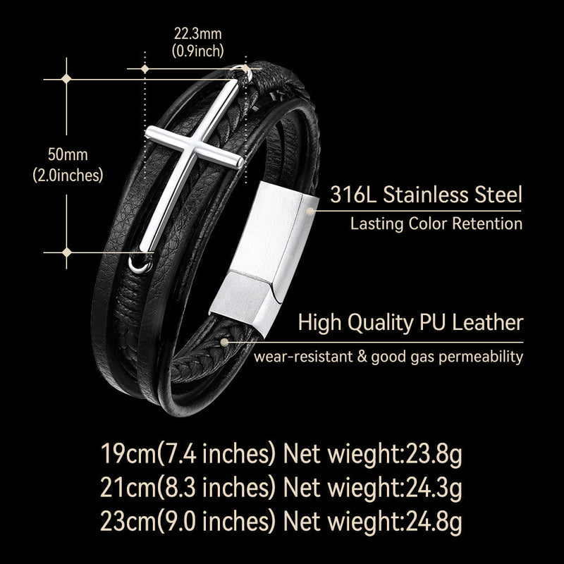 Christian Cross Braided Leather Bracelet Gift for