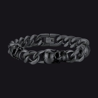 Gothic Skull Thick Cuban Chain Link Bracelet Halloween Gift for