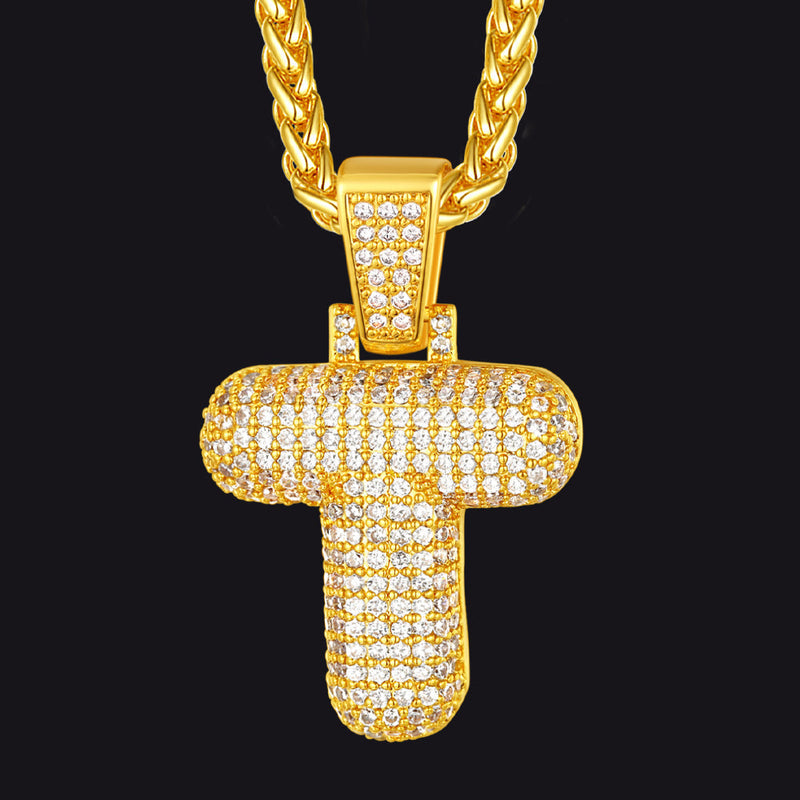 Diamond Bubble Letter Initial Necklace for
