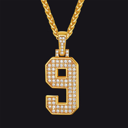 Gold Number Initial Chain Necklace With Cubic Zirconia for
