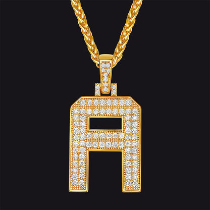Gold Number Initial Chain Necklace With Cubic Zirconia for