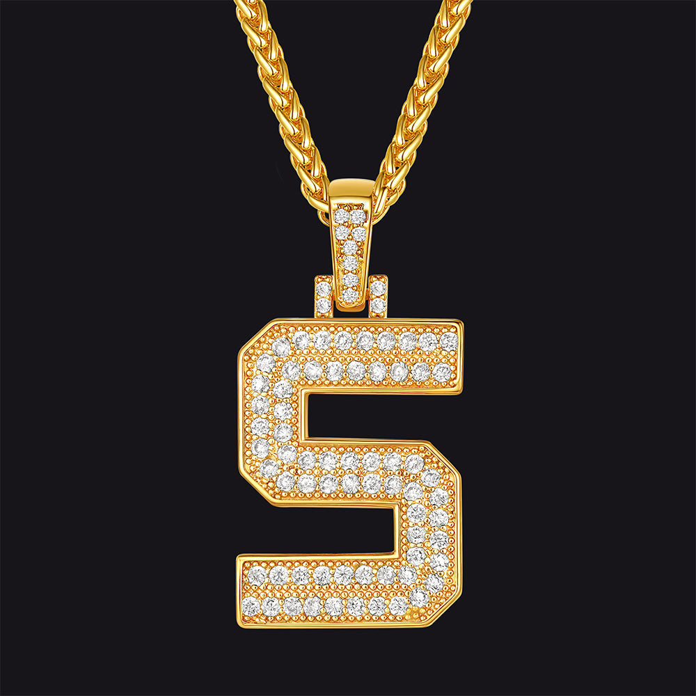 Gold Number Initial Chain Necklace With Cubic Zirconia for
