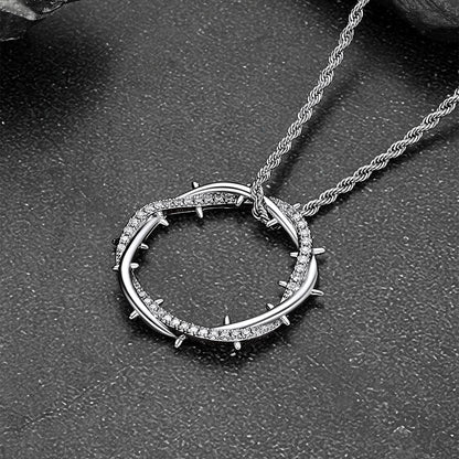 Christian Jesus Crown of Thorns Circle Pendant Necklace for