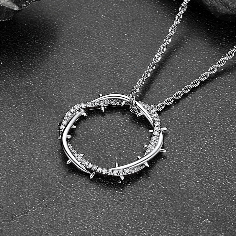 Christian Jesus Crown of Thorns Circle Pendant Necklace for
