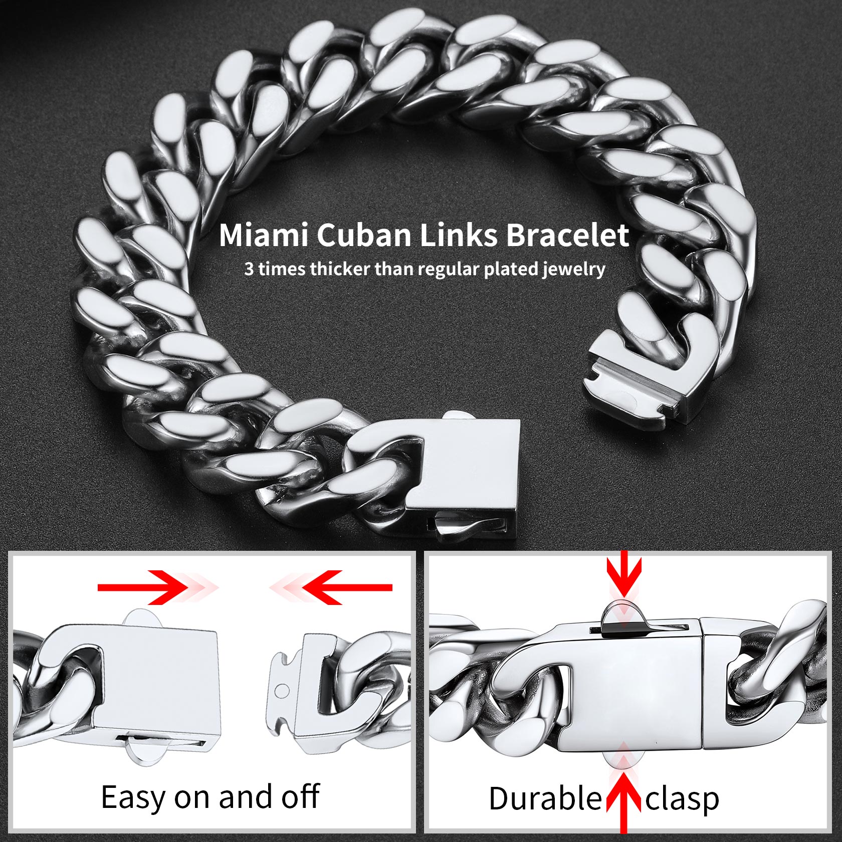Miami Cuban Link Chain Bracelet 5/7/9/12mm Width for