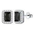 Silver Cubic Zirconia Square Cut Halo Stud Earrings for