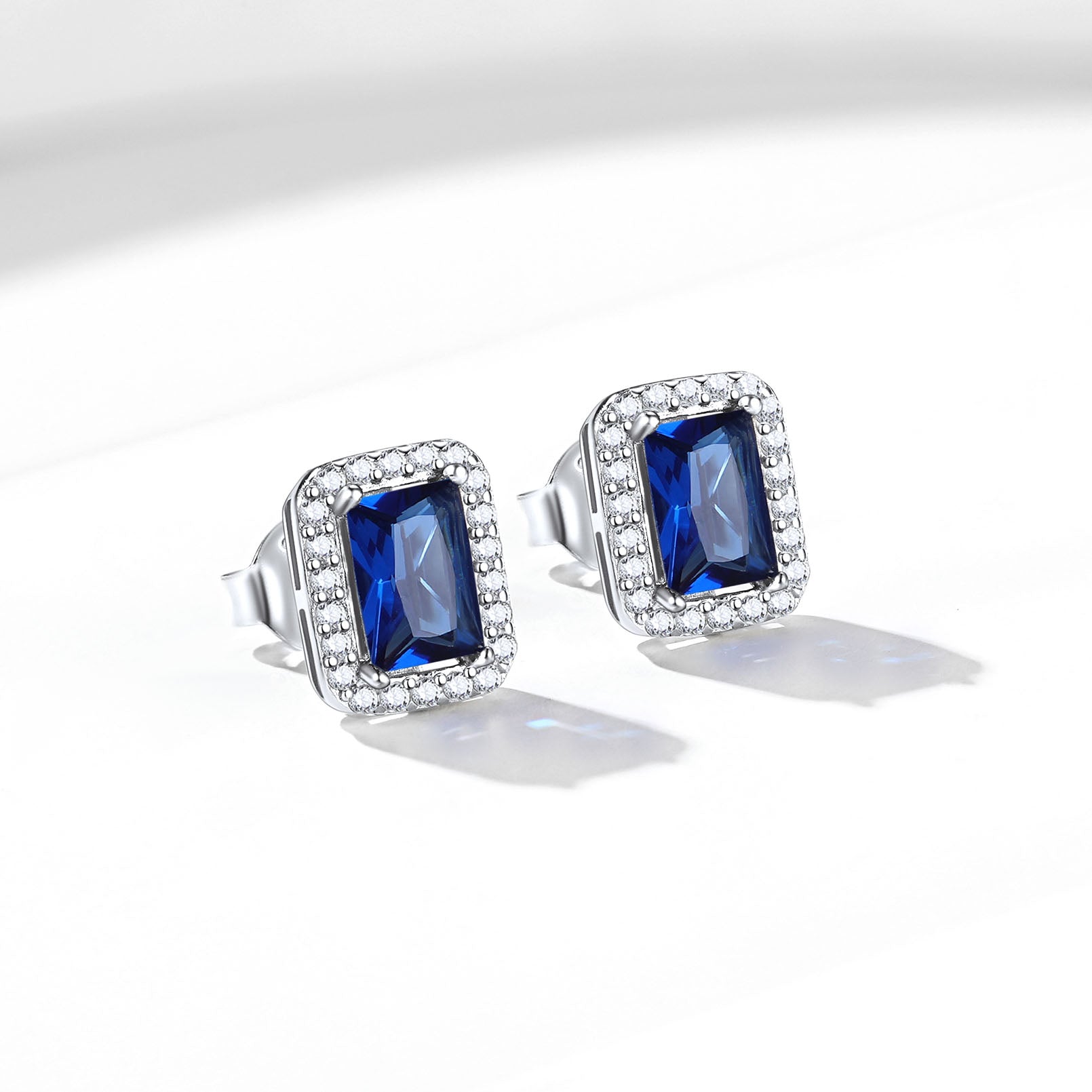 Silver Cubic Zirconia Square Cut Halo Stud Earrings for