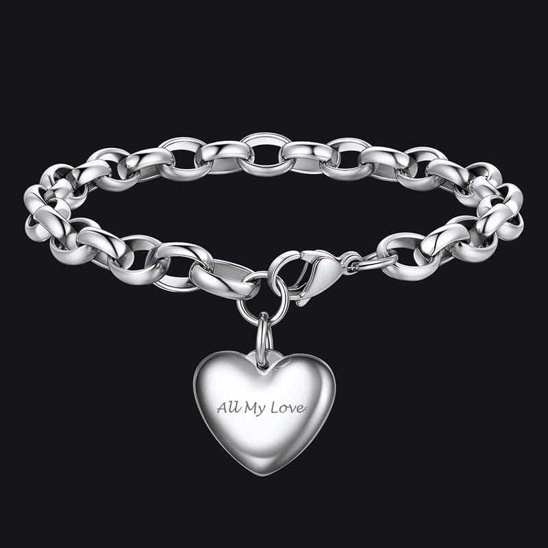 Custom Heart Link Chain Bracelet Gift for Couple