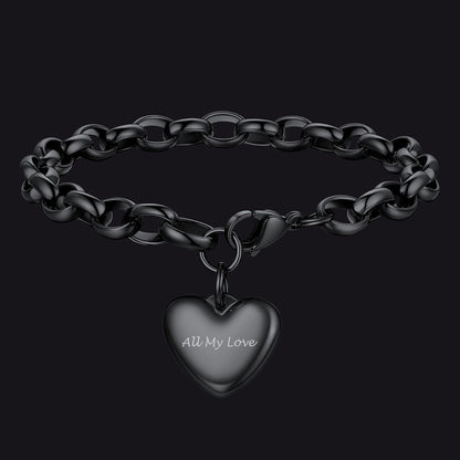 Custom Heart Link Chain Bracelet Gift for Couple