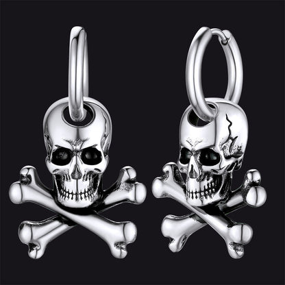 Punk Skull Crossbone Hoop Earrings Gift for