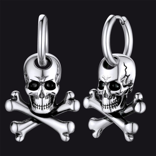 Punk Skull Crossbone Hoop Earrings Gift for