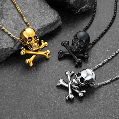 Gothic Pirate Skull Crossbones Necklace for