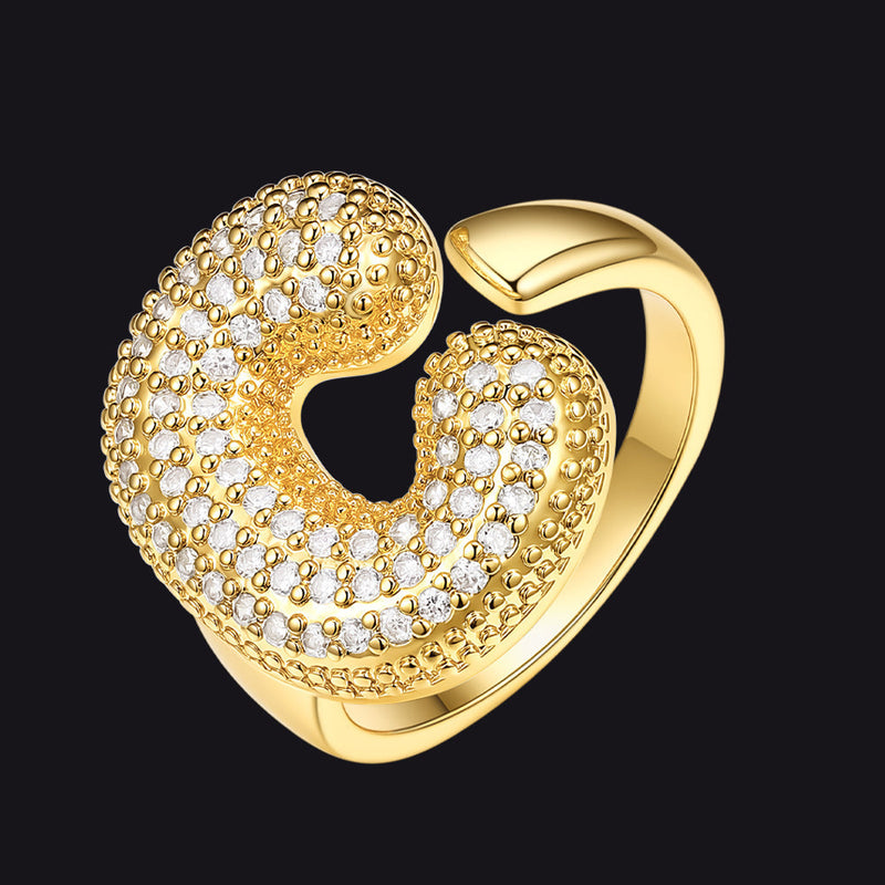 Cz Bold Initial Rings Open Adjustable Statement Ring for
