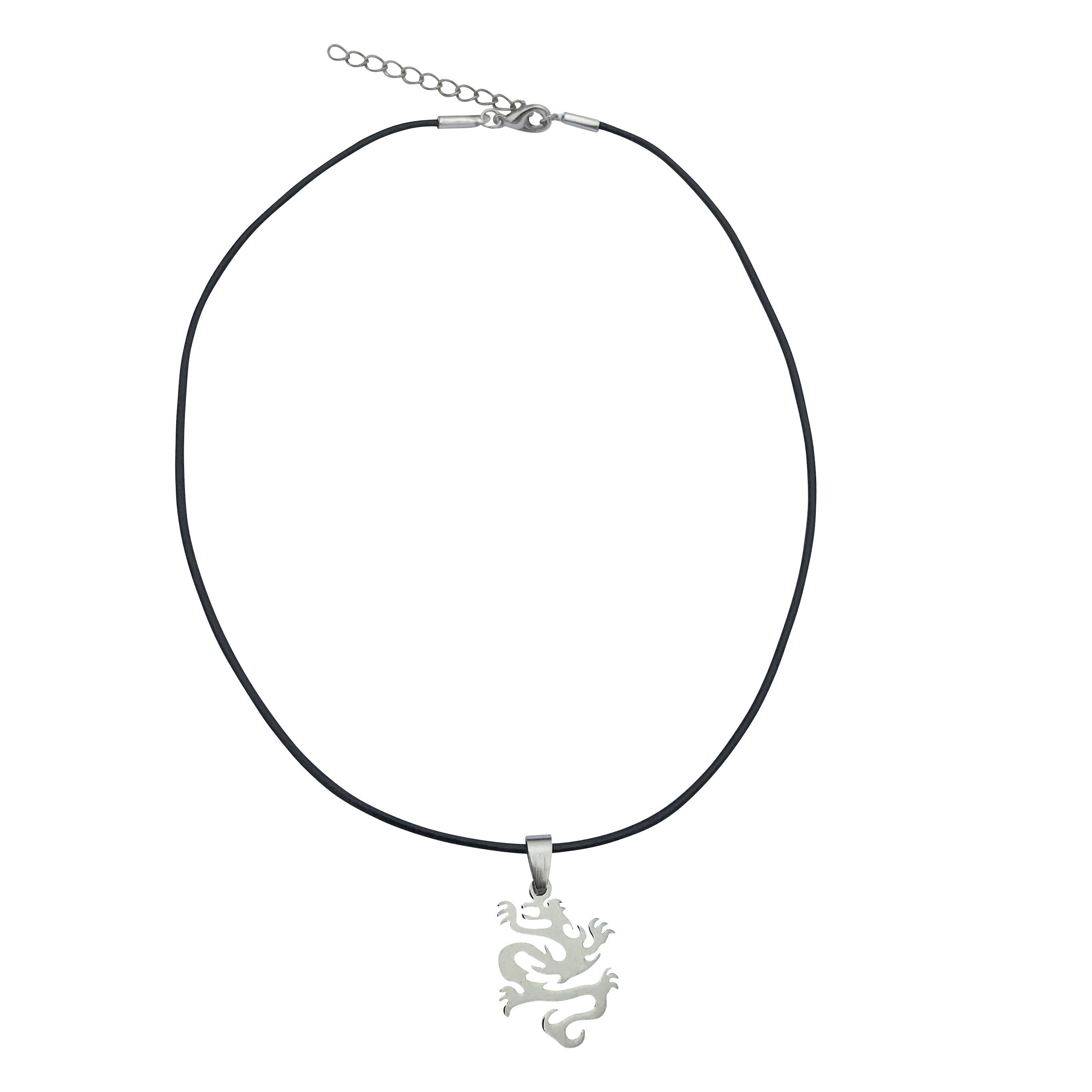 Dragonweave Steel Dragon Pendant Necklace on Adjustable Black Leather Cord