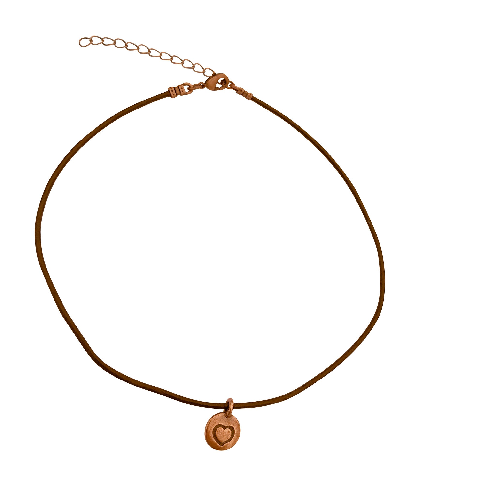Dragonweave Heart Circle Charm Necklace and Earring Set, Antique Copper Brown Leather Choker and Leverback Earrings