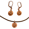 Dragonweave Paw Circle Charm Necklace and Earring Set, Antique Copper Brown Leather Choker and Leverback Earrings