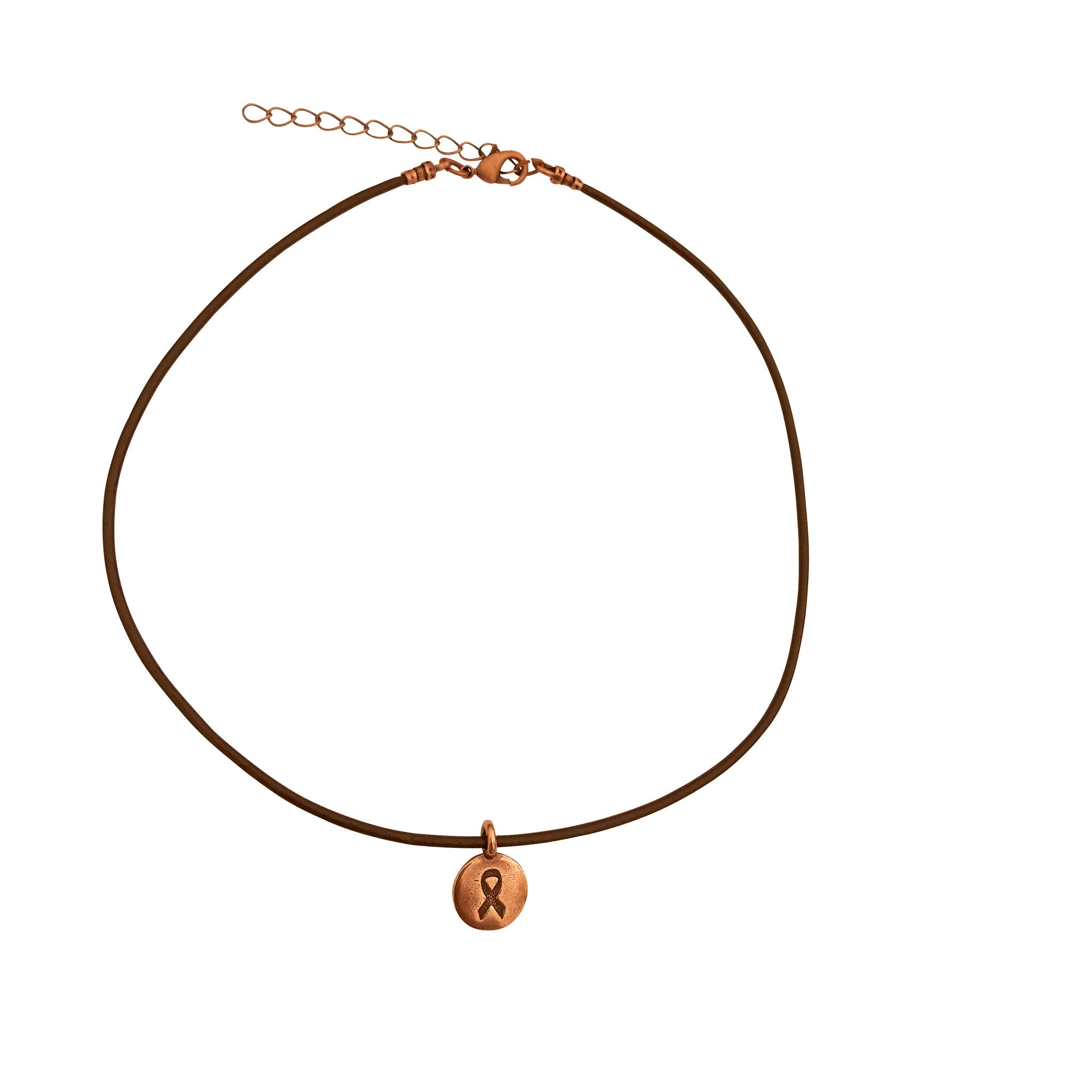 Dragonweave Ribbon Circle Charm Necklace and Earring Set, Antique Copper Brown Leather Choker and Leverback Earrings
