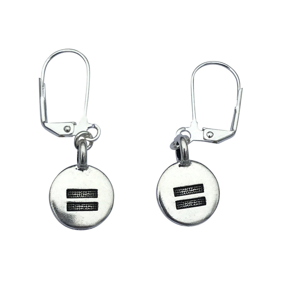 Dragonweave Equality Circle Charm Necklace and Earring Set, Silver Plated Black Leather Choker and Leverback Earrings